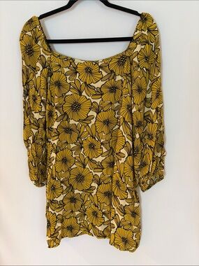 Traffic People Yellow and Black Floral Scoop Neck Dress -Sz S